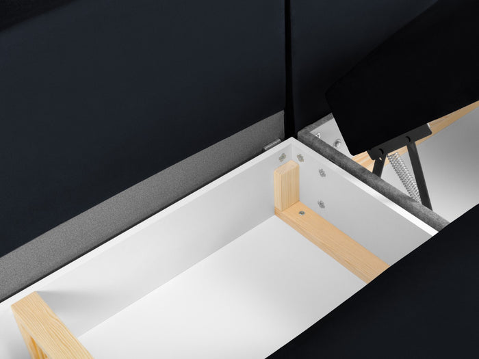 Cosmopolitan Design - Divano panoramico convertibile sinistro con contenitore "Kyoto" 7 posti in velluto blu scuro 