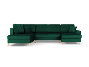 Cosmopolitan Design - Divano panoramico convertibile sinistro con box "Kyoto" 7 posti in velluto verde bottiglia 
