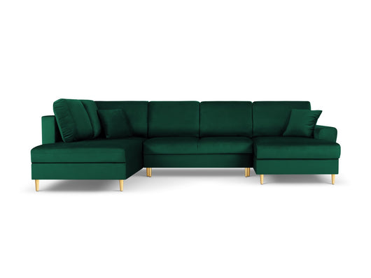 Cosmopolitan Design - Divano panoramico convertibile sinistro con box "Kyoto" 7 posti in velluto verde bottiglia 