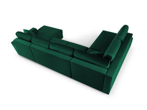 Cosmopolitan Design - Divano panoramico convertibile sinistro con box "Kyoto" 7 posti in velluto verde bottiglia 