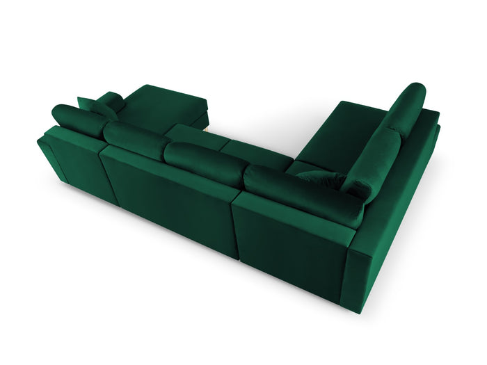 Cosmopolitan Design - Divano panoramico convertibile sinistro con box "Kyoto" 7 posti in velluto verde bottiglia 