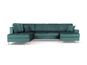 Cosmopolitan Design - Divano panoramico convertibile sinistro con contenitore "Kyoto" 7 posti in velluto petrolio 