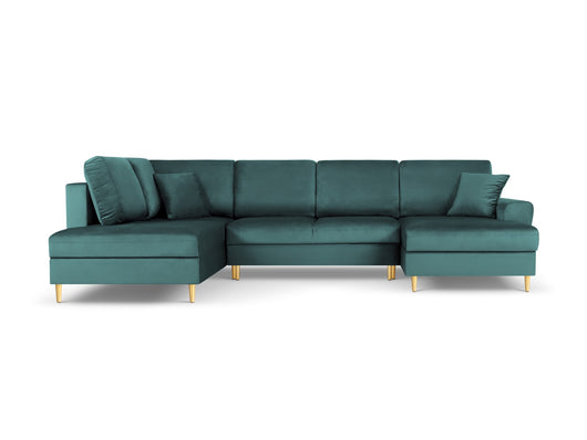 Cosmopolitan Design - Divano panoramico convertibile sinistro con contenitore "Kyoto" 7 posti in velluto petrolio 