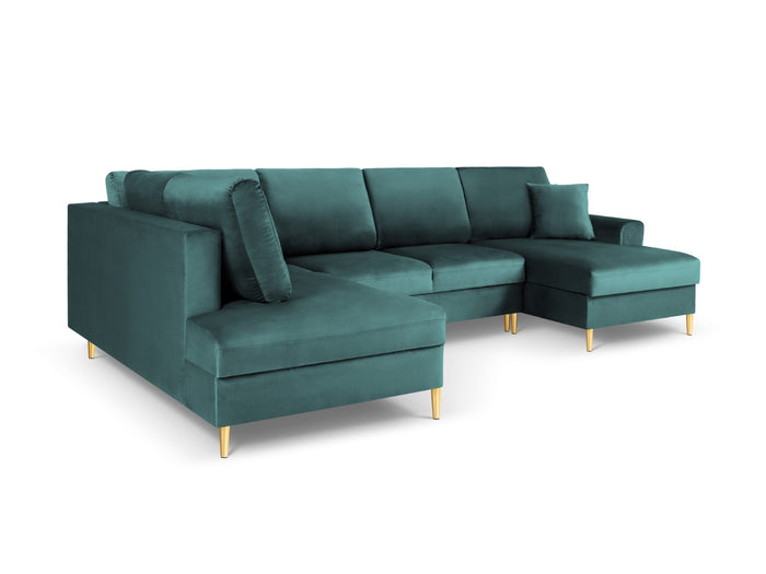 Cosmopolitan Design - Divano panoramico convertibile sinistro con contenitore "Kyoto" 7 posti in velluto petrolio 