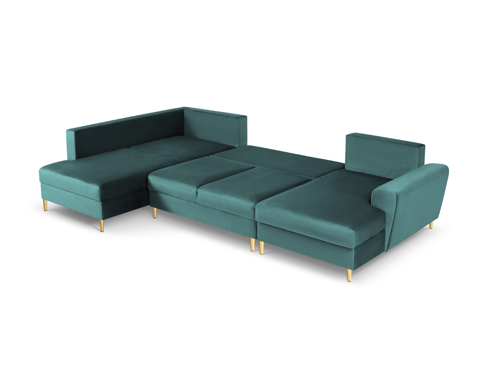 Cosmopolitan Design - Divano panoramico convertibile sinistro con contenitore "Kyoto" 7 posti in velluto petrolio 