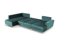 Cosmopolitan Design - Divano panoramico convertibile sinistro con contenitore "Kyoto" 7 posti in velluto petrolio 