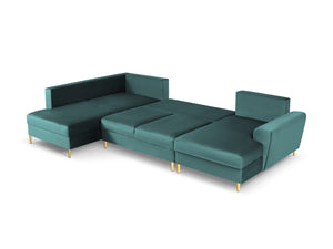 Cosmopolitan Design - Divano panoramico convertibile sinistro con contenitore "Kyoto" 7 posti in velluto petrolio 
