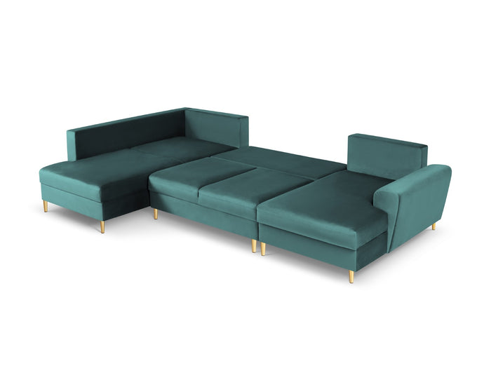Cosmopolitan Design - Divano panoramico convertibile sinistro con contenitore "Kyoto" 7 posti in velluto petrolio 