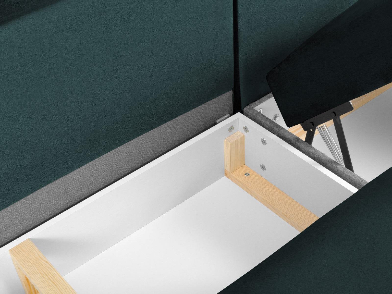 Cosmopolitan Design - Divano panoramico convertibile sinistro con contenitore "Kyoto" 7 posti in velluto petrolio 