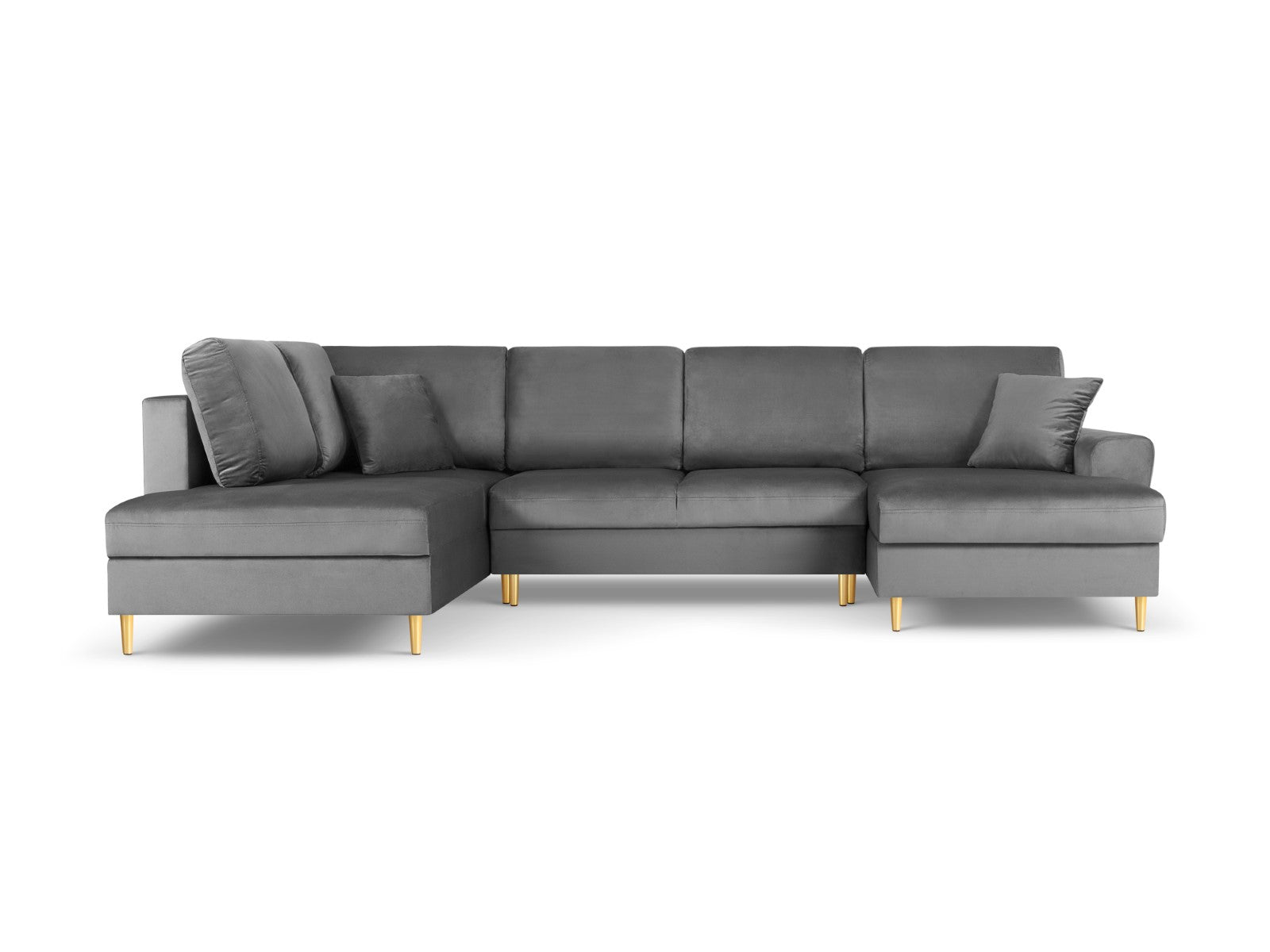 Cosmopolitan Design - Divano panoramico convertibile sinistro con contenitore "Kyoto" 7 posti in velluto grigio chiaro 