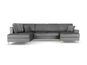 Cosmopolitan Design - Divano panoramico convertibile sinistro con contenitore "Kyoto" 7 posti in velluto grigio chiaro 
