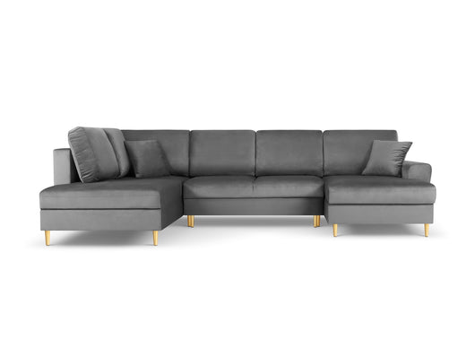 Cosmopolitan Design - Divano panoramico convertibile sinistro con contenitore "Kyoto" 7 posti in velluto grigio chiaro 