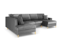 Cosmopolitan Design - Divano panoramico convertibile sinistro con contenitore "Kyoto" 7 posti in velluto grigio chiaro 