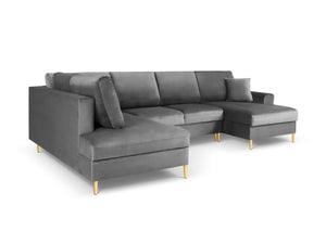 Cosmopolitan Design - Divano panoramico convertibile sinistro con contenitore "Kyoto" 7 posti in velluto grigio chiaro 