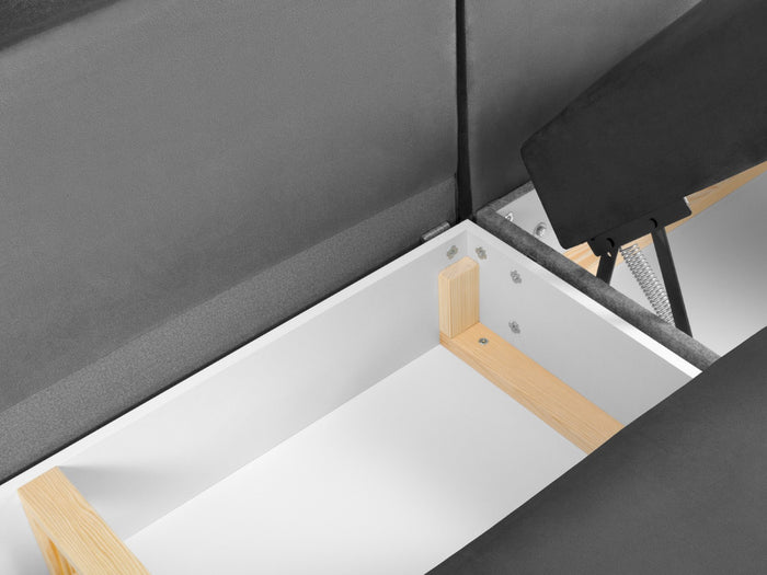 Cosmopolitan Design - Divano panoramico convertibile sinistro con contenitore "Kyoto" 7 posti in velluto grigio chiaro 