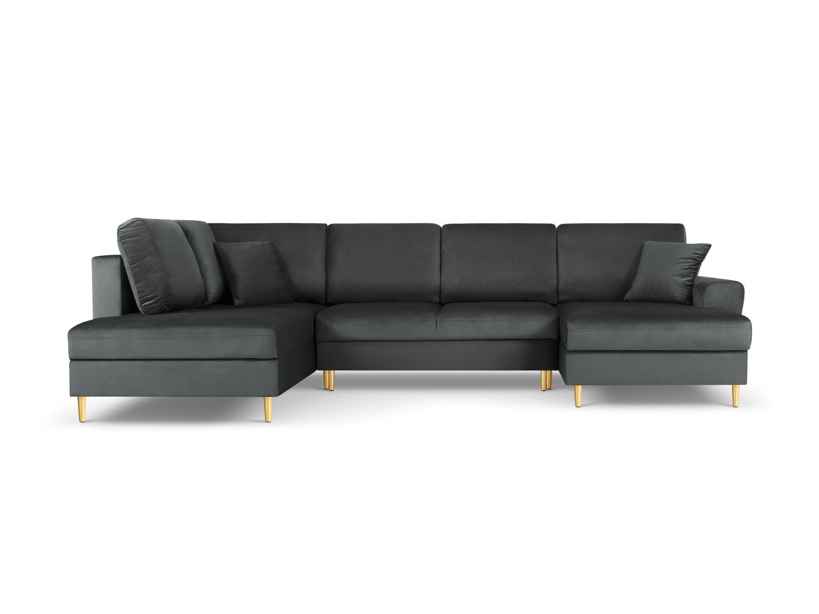 Cosmopolitan Design - Divano panoramico convertibile sinistro con contenitore "Kyoto" 7 posti in velluto grigio scuro 