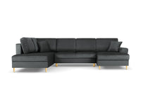 Cosmopolitan Design - Divano panoramico convertibile sinistro con contenitore "Kyoto" 7 posti in velluto grigio scuro 