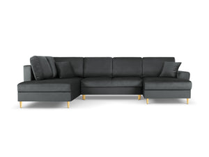 Cosmopolitan Design - Divano panoramico convertibile sinistro con contenitore "Kyoto" 7 posti in velluto grigio scuro 