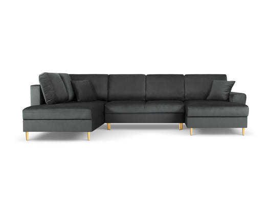 Cosmopolitan Design - Divano panoramico convertibile sinistro con contenitore "Kyoto" 7 posti in velluto grigio scuro 