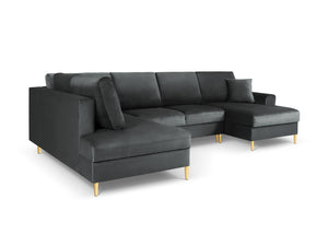 Cosmopolitan Design - Divano panoramico convertibile sinistro con contenitore "Kyoto" 7 posti in velluto grigio scuro 