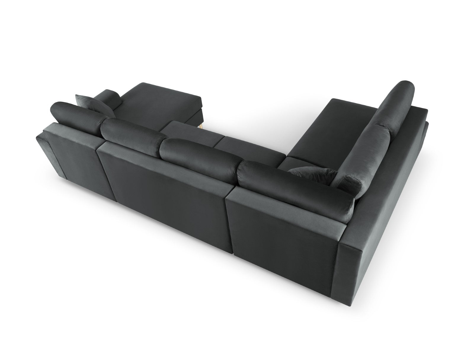 Cosmopolitan Design - Divano panoramico convertibile sinistro con contenitore "Kyoto" 7 posti in velluto grigio scuro 