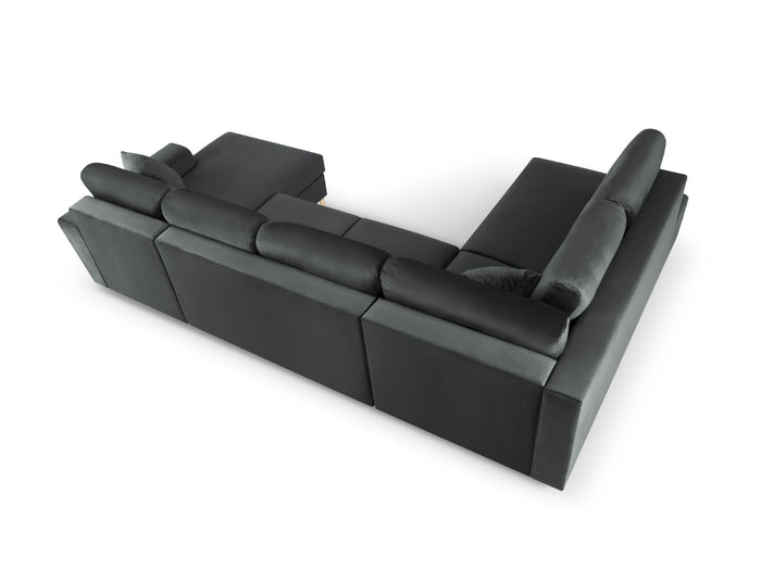 Cosmopolitan Design - Divano panoramico convertibile sinistro con contenitore "Kyoto" 7 posti in velluto grigio scuro 