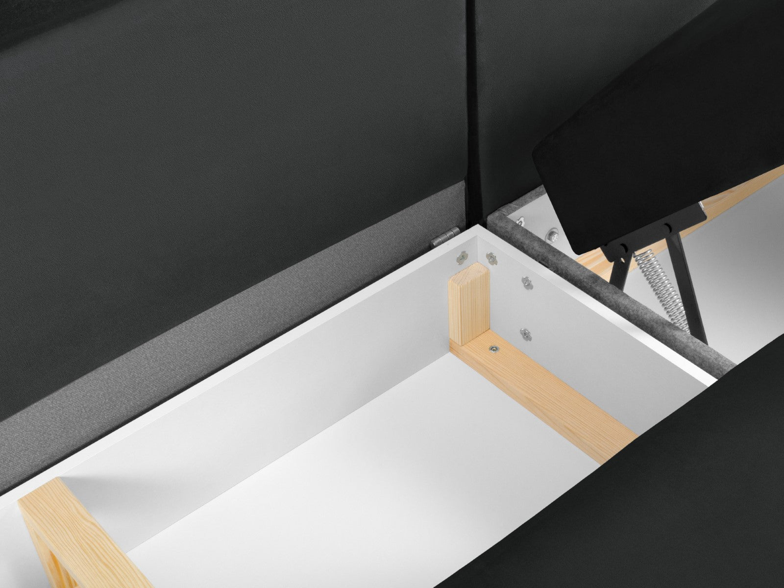 Cosmopolitan Design - Divano panoramico convertibile sinistro con contenitore "Kyoto" 7 posti in velluto grigio scuro 