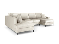 Cosmopolitan Design - Divano panoramico convertibile sinistro con contenitore "Kyoto" 7 posti in velluto beige chiaro 