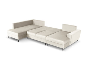 Cosmopolitan Design - Divano panoramico convertibile sinistro con contenitore "Kyoto" 7 posti in velluto beige chiaro 