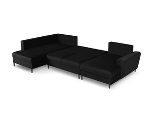 Cosmopolitan Design - Divano panoramico convertibile sinistro con contenitore "Kyoto" 7 posti in velluto nero 