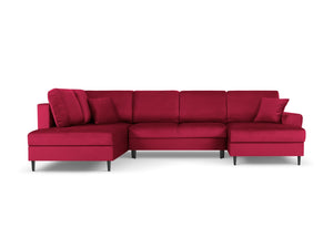 Cosmopolitan Design - Divano panoramico convertibile sinistro con contenitore "Kyoto" 7 posti in velluto rosso 
