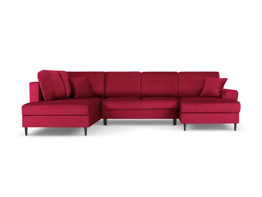 Cosmopolitan Design - Divano panoramico convertibile sinistro con contenitore "Kyoto" 7 posti in velluto rosso 