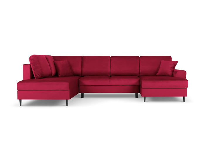 Cosmopolitan Design - Divano panoramico convertibile sinistro con contenitore "Kyoto" 7 posti in velluto rosso 