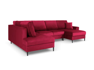 Cosmopolitan Design - Divano panoramico convertibile sinistro con contenitore "Kyoto" 7 posti in velluto rosso 