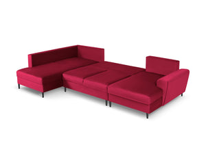 Cosmopolitan Design - Divano panoramico convertibile sinistro con contenitore "Kyoto" 7 posti in velluto rosso 
