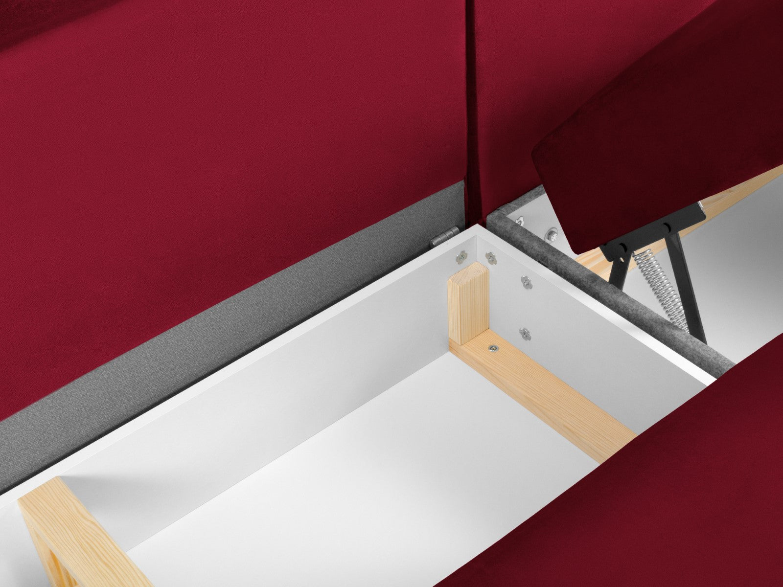 Cosmopolitan Design - Divano panoramico convertibile sinistro con contenitore "Kyoto" 7 posti in velluto rosso 