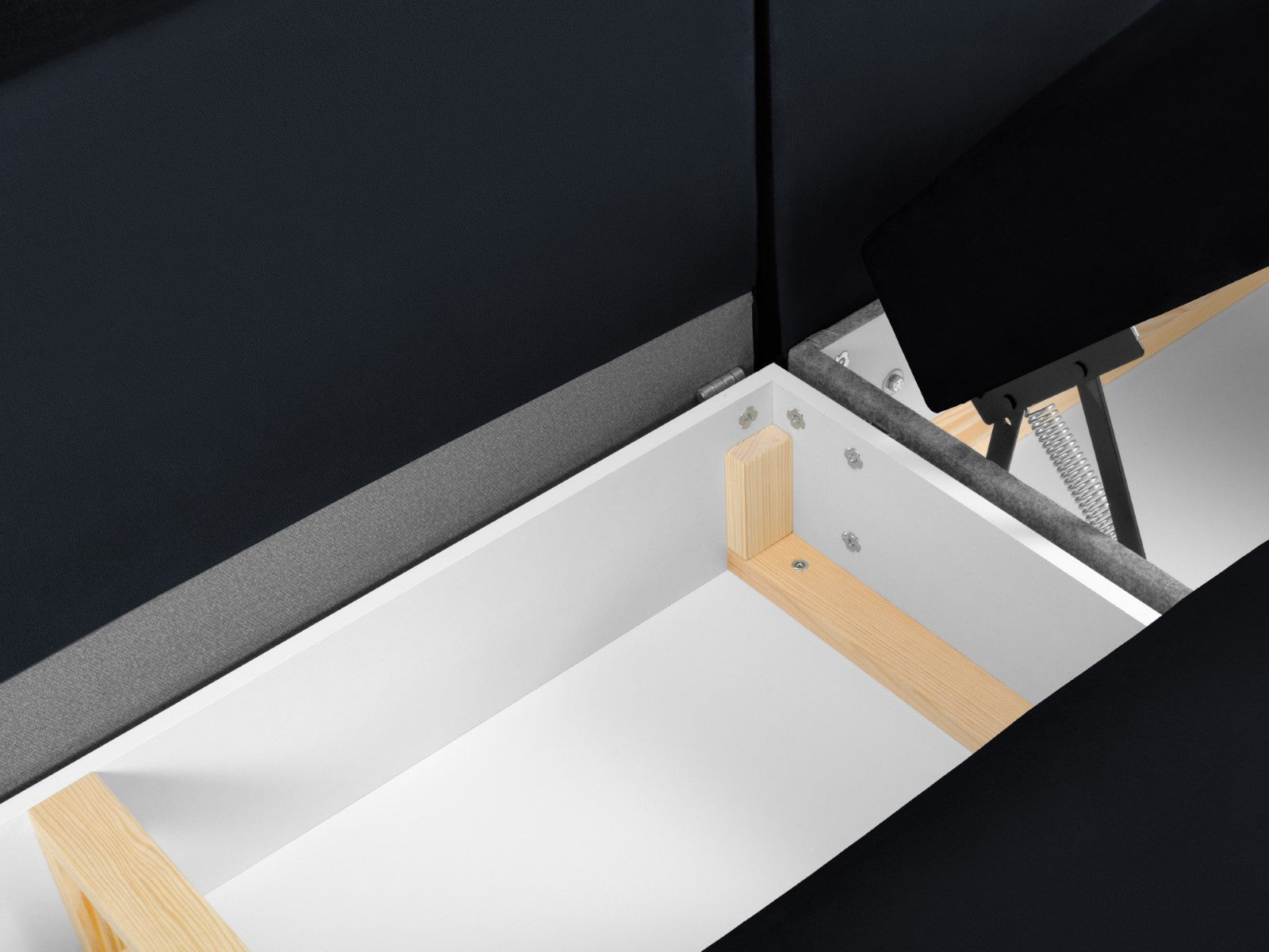 Cosmopolitan Design - Divano panoramico convertibile sinistro con contenitore "Kyoto" 7 posti in velluto blu scuro 