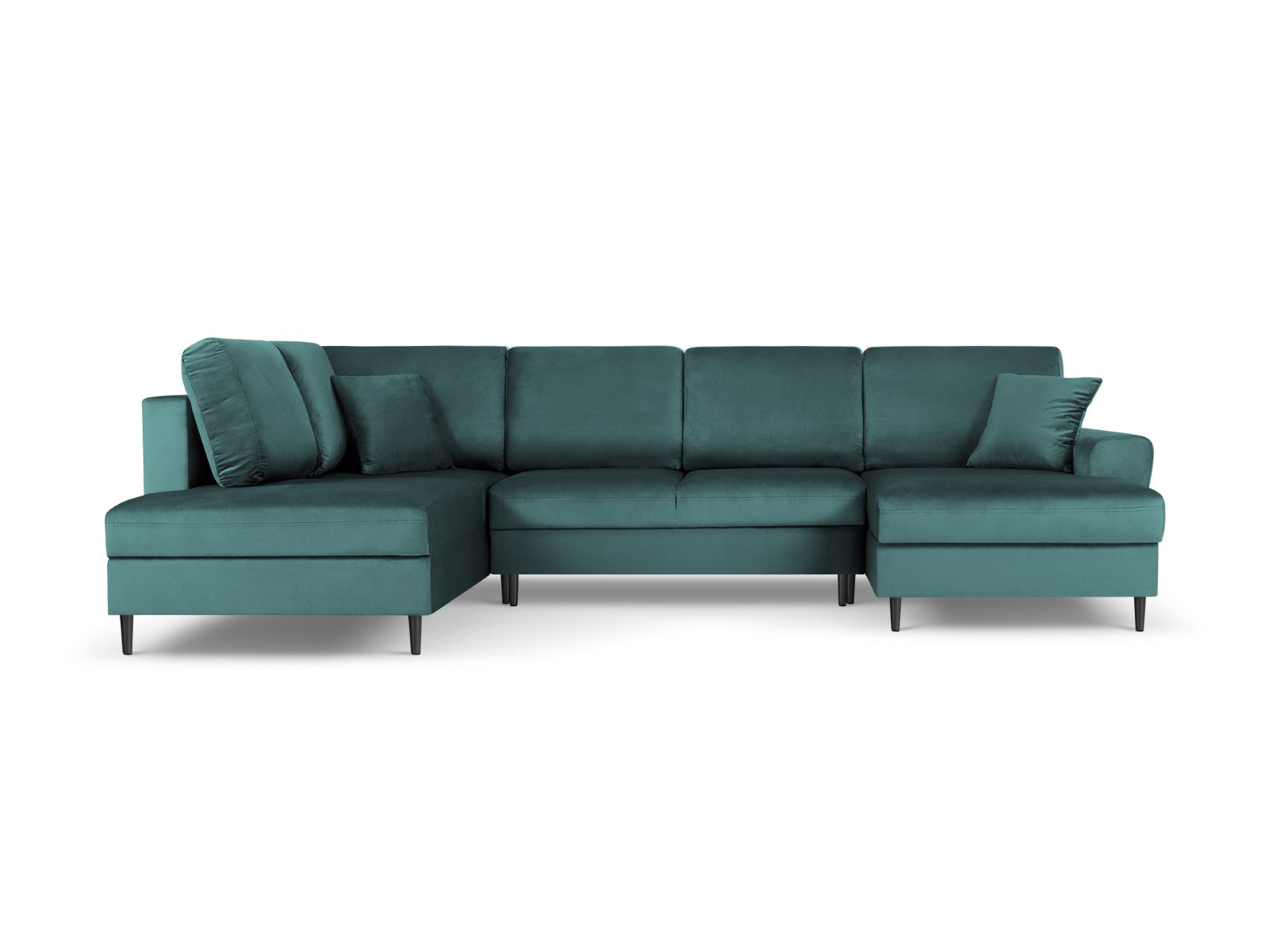 Cosmopolitan Design - Divano panoramico convertibile sinistro con contenitore "Kyoto" 7 posti in velluto petrolio 