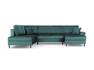 Cosmopolitan Design - Divano panoramico convertibile sinistro con contenitore "Kyoto" 7 posti in velluto petrolio 