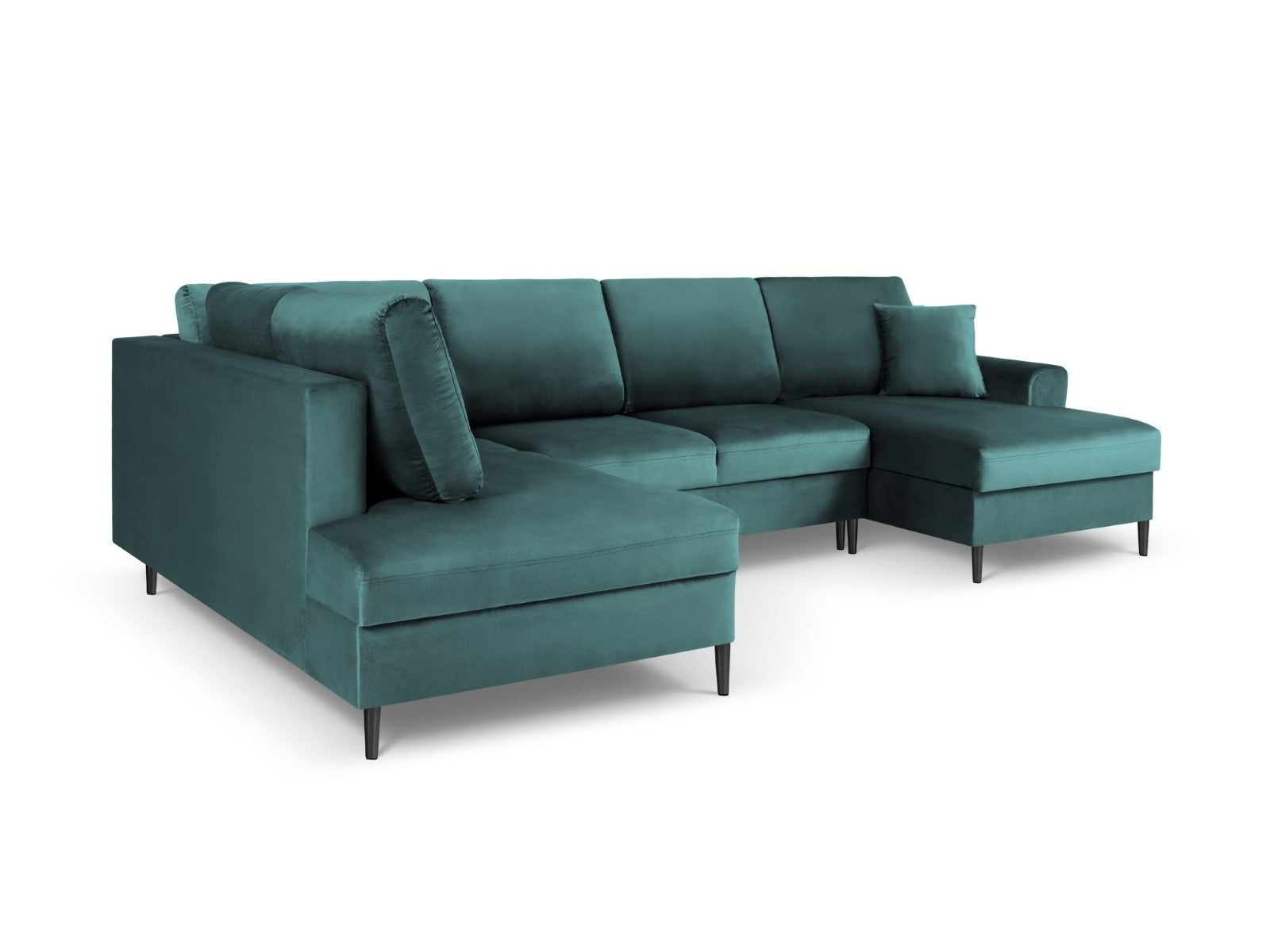 Cosmopolitan Design - Divano panoramico convertibile sinistro con contenitore "Kyoto" 7 posti in velluto petrolio 