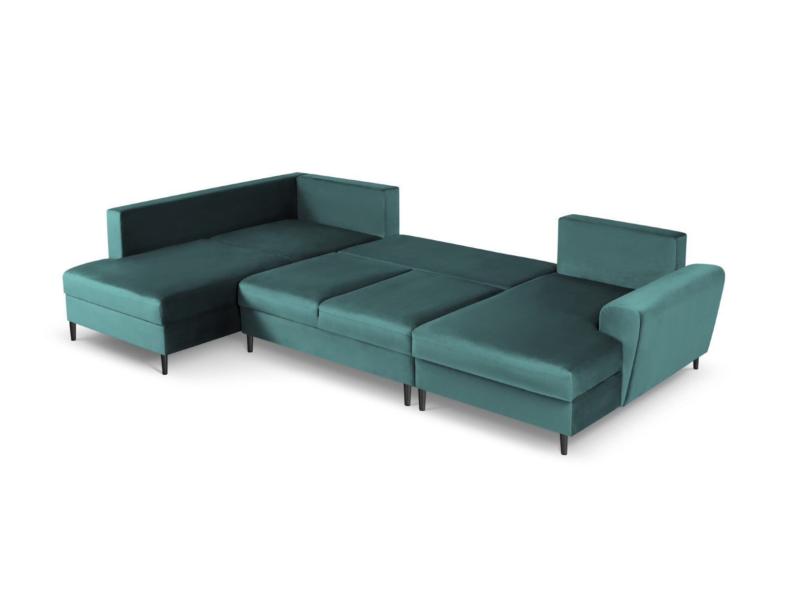 Cosmopolitan Design - Divano panoramico convertibile sinistro con contenitore "Kyoto" 7 posti in velluto petrolio 