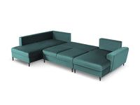 Cosmopolitan Design - Divano panoramico convertibile sinistro con contenitore "Kyoto" 7 posti in velluto petrolio 