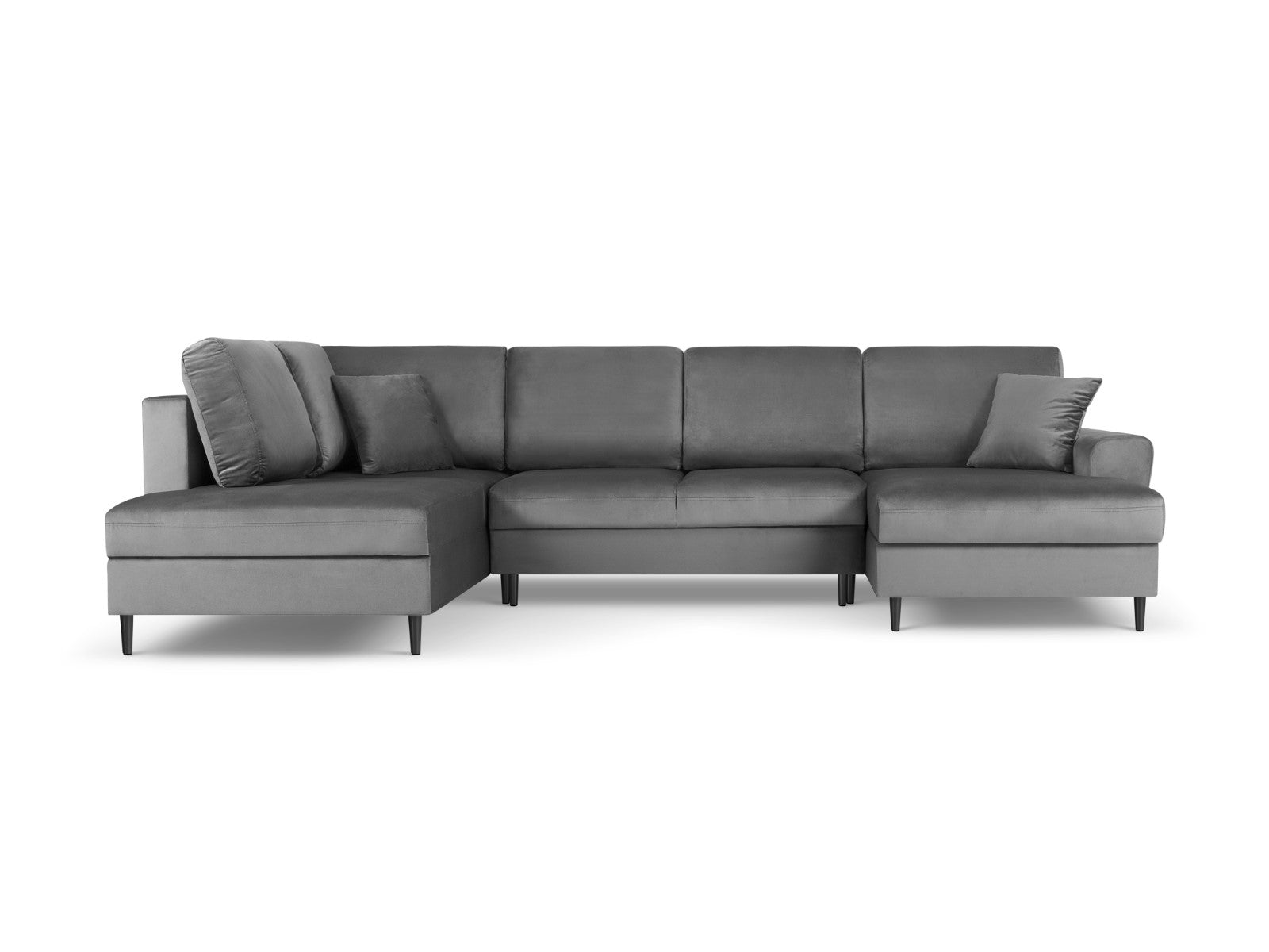 Cosmopolitan Design - Divano panoramico convertibile sinistro con contenitore "Kyoto" 7 posti in velluto grigio chiaro 