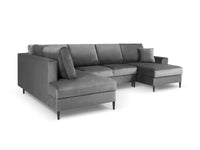 Cosmopolitan Design - Divano panoramico convertibile sinistro con contenitore "Kyoto" 7 posti in velluto grigio chiaro 
