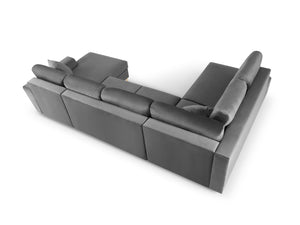 Cosmopolitan Design - Divano panoramico convertibile sinistro con contenitore "Kyoto" 7 posti in velluto grigio chiaro 
