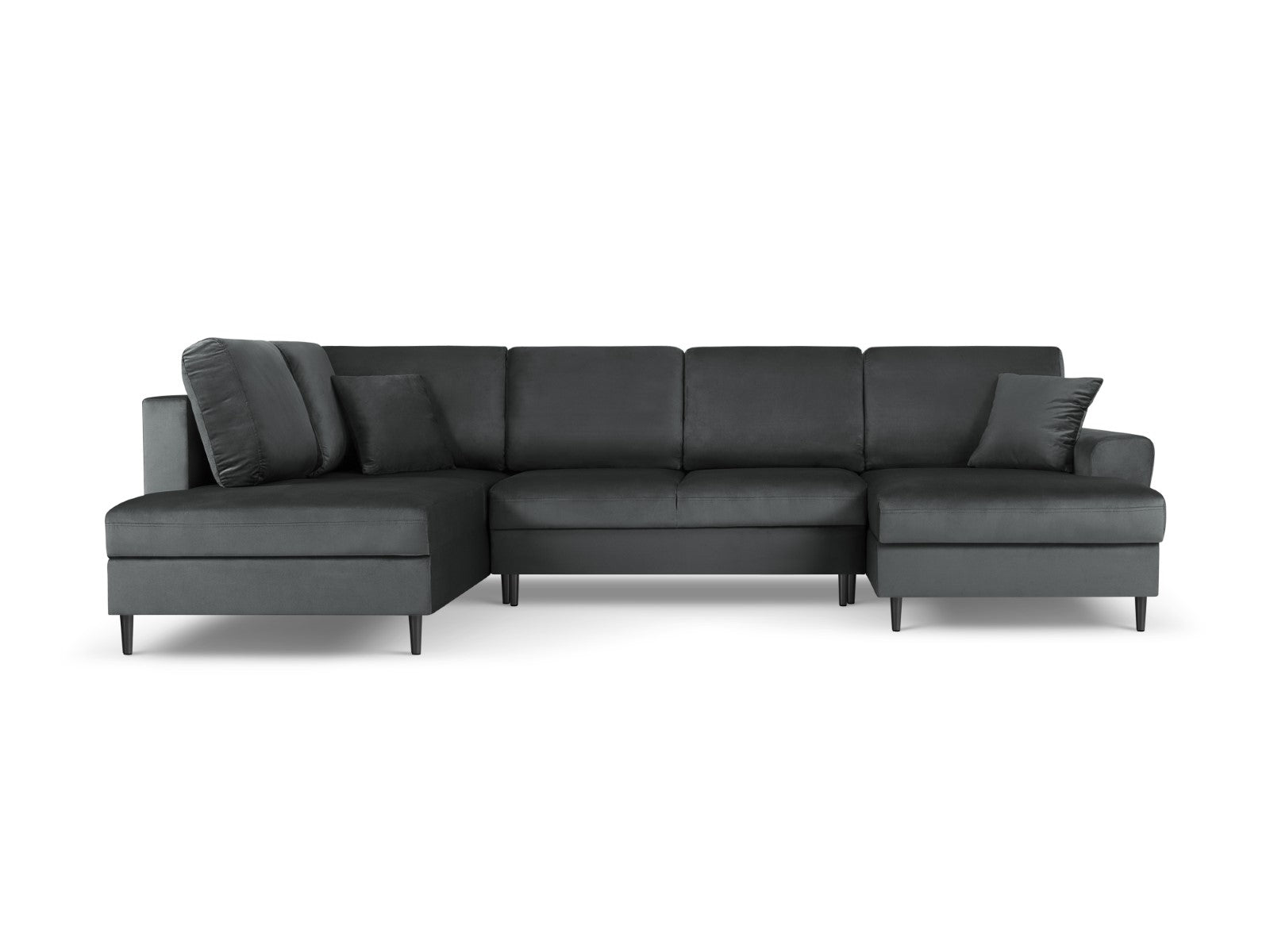 Cosmopolitan Design - Divano panoramico convertibile sinistro con contenitore "Kyoto" 7 posti in velluto grigio scuro 