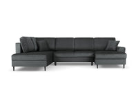 Cosmopolitan Design - Divano panoramico convertibile sinistro con contenitore "Kyoto" 7 posti in velluto grigio scuro 