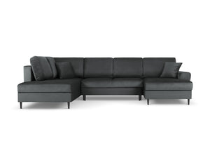 Cosmopolitan Design - Divano panoramico convertibile sinistro con contenitore "Kyoto" 7 posti in velluto grigio scuro 