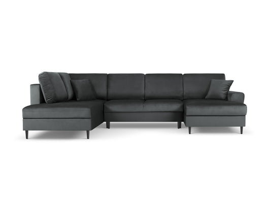 Cosmopolitan Design - Divano panoramico convertibile sinistro con contenitore "Kyoto" 7 posti in velluto grigio scuro 