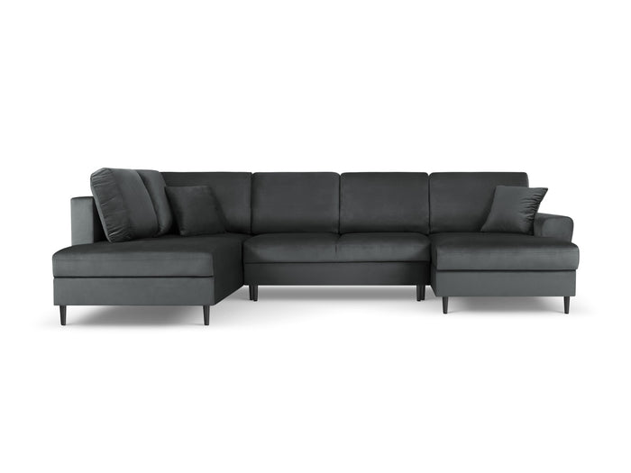 Cosmopolitan Design - Divano panoramico convertibile sinistro con contenitore "Kyoto" 7 posti in velluto grigio scuro 